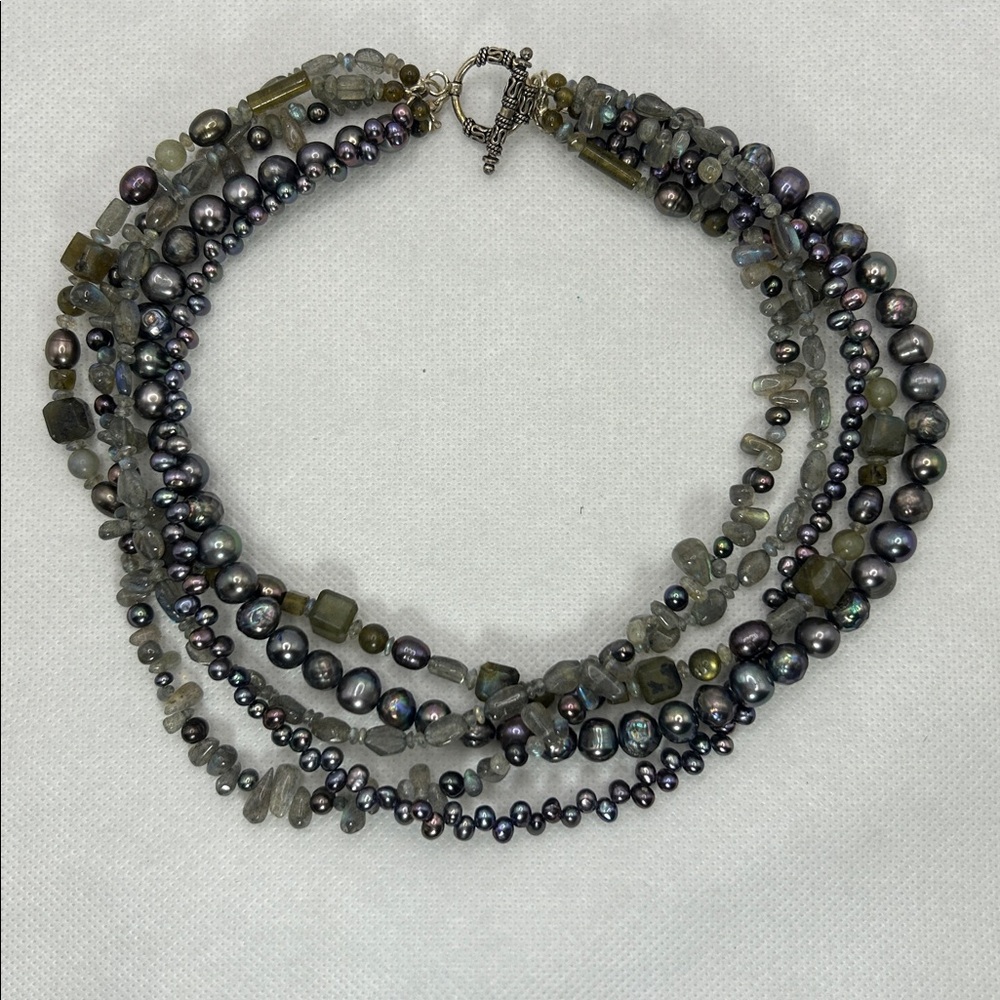 NWOT Multi Strand Sterling Silver Toggle Closure Gemstone Necklace